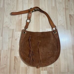 Lucky Brand 100% Leather Tan Suede Tassel Shoulder Bag Purse
